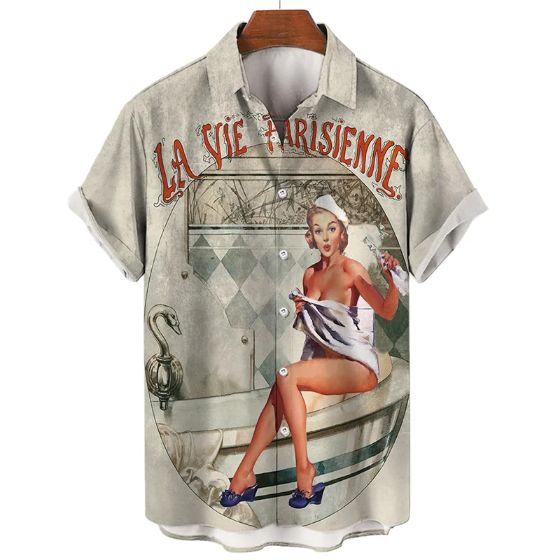 Mordern Girl Graphic Shirts for Men Clothing 3D Printed Hawaiian Beach Shirts Short Sleeve y2k Tops Vintage Clothes Lapel Blouse