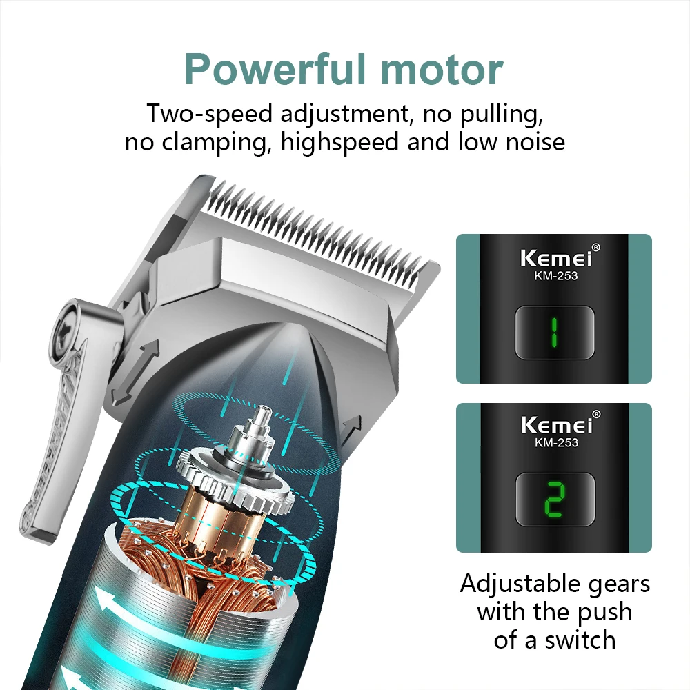 ماكينة قص الشعر الاحترافية من KEMEI مع شاشة رقمية، محرك قوي، تعديل متعدد السرعات في الصالونات، جودة مثالية