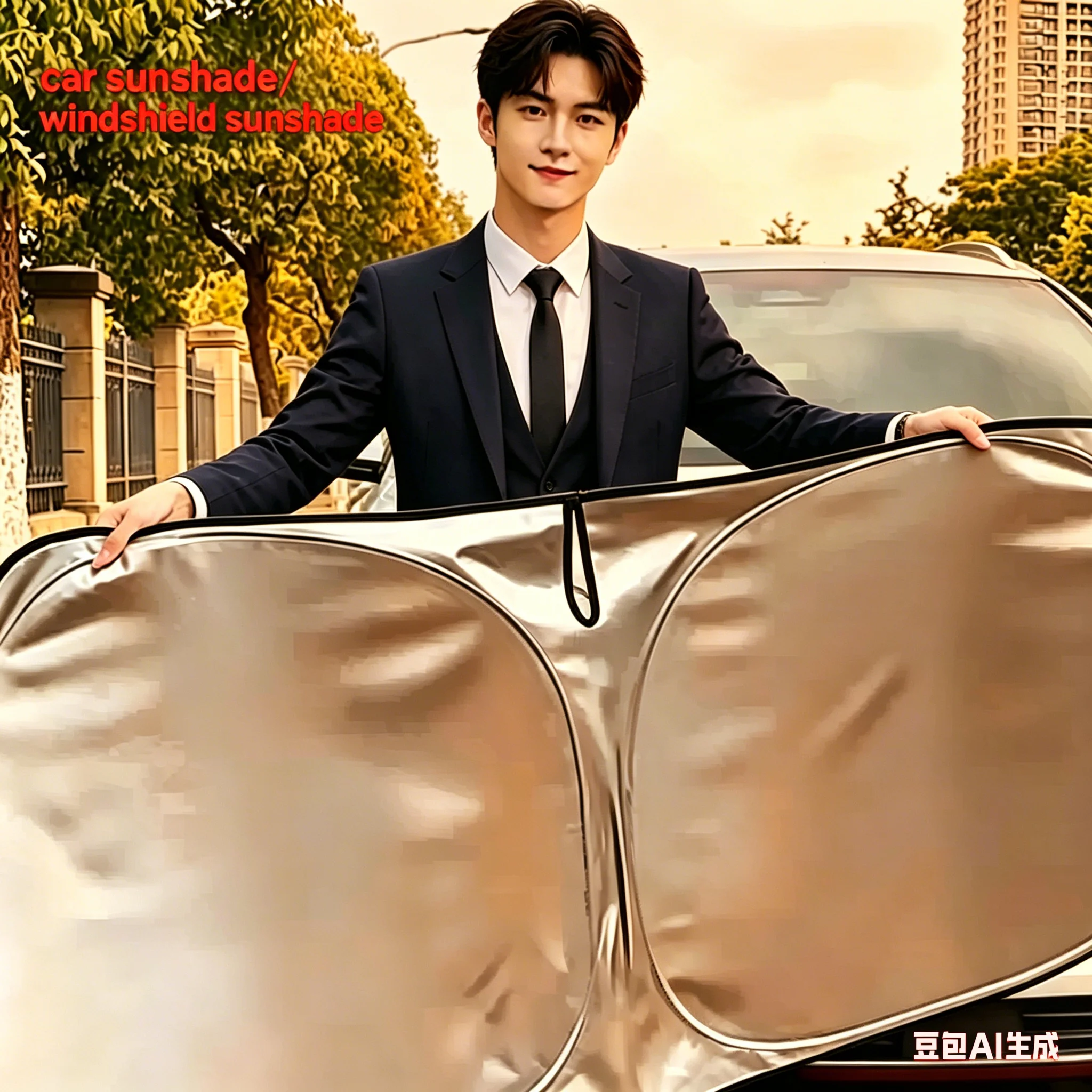 Silver Titanium Car Windshield Sunshade, Foldable UV Heat Insulation Cover, Summer Auto Front Window Anti-Sun Exposure Protector