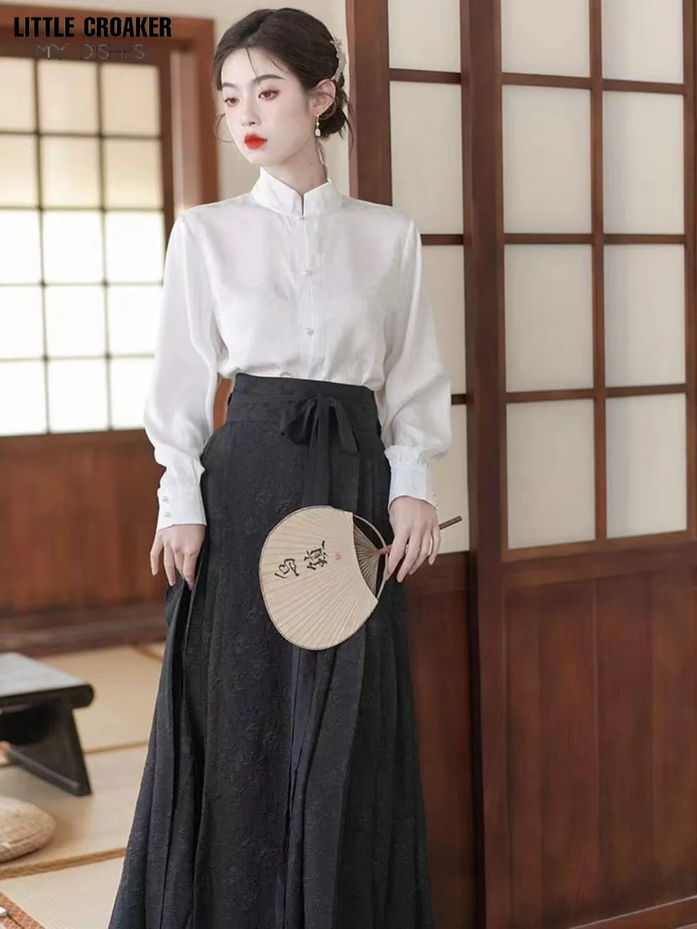 

Fashion Hanfu Dress Vest Skirt Suit Traditional White Top Blouse Black Horse Face Skirt Female Oriental Chinese Clothes