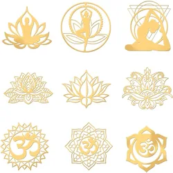 9Pcs 1.6 Inch Chakra Stickers Yoga Lotus Sticker Golden Brass Stickers Om Mandala Sacred Geometry Sticker Self Adhesive Stickers