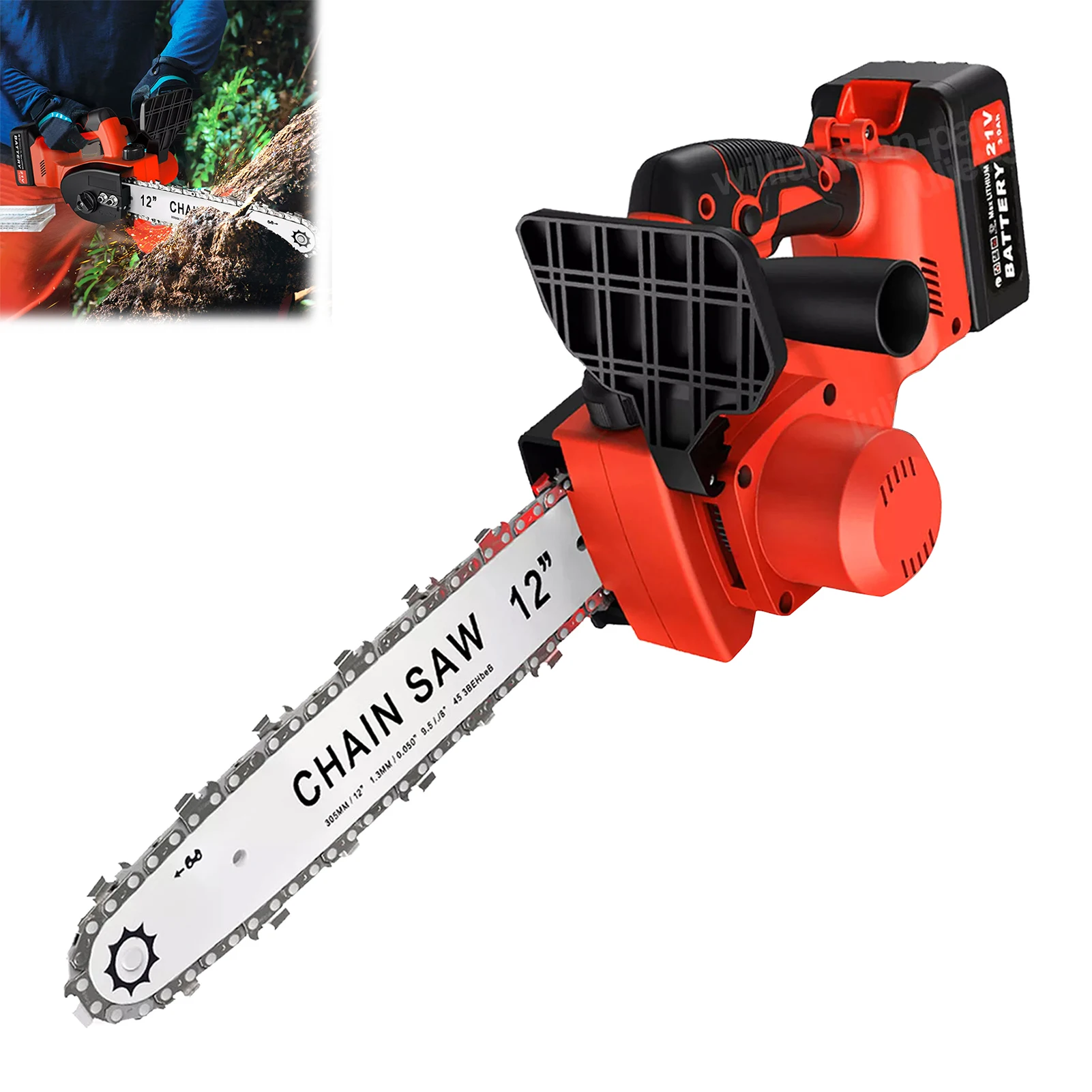 12in Electric Chainsaw Cordless Handheld Brushless Wood Cutter Chainsaw +Battery