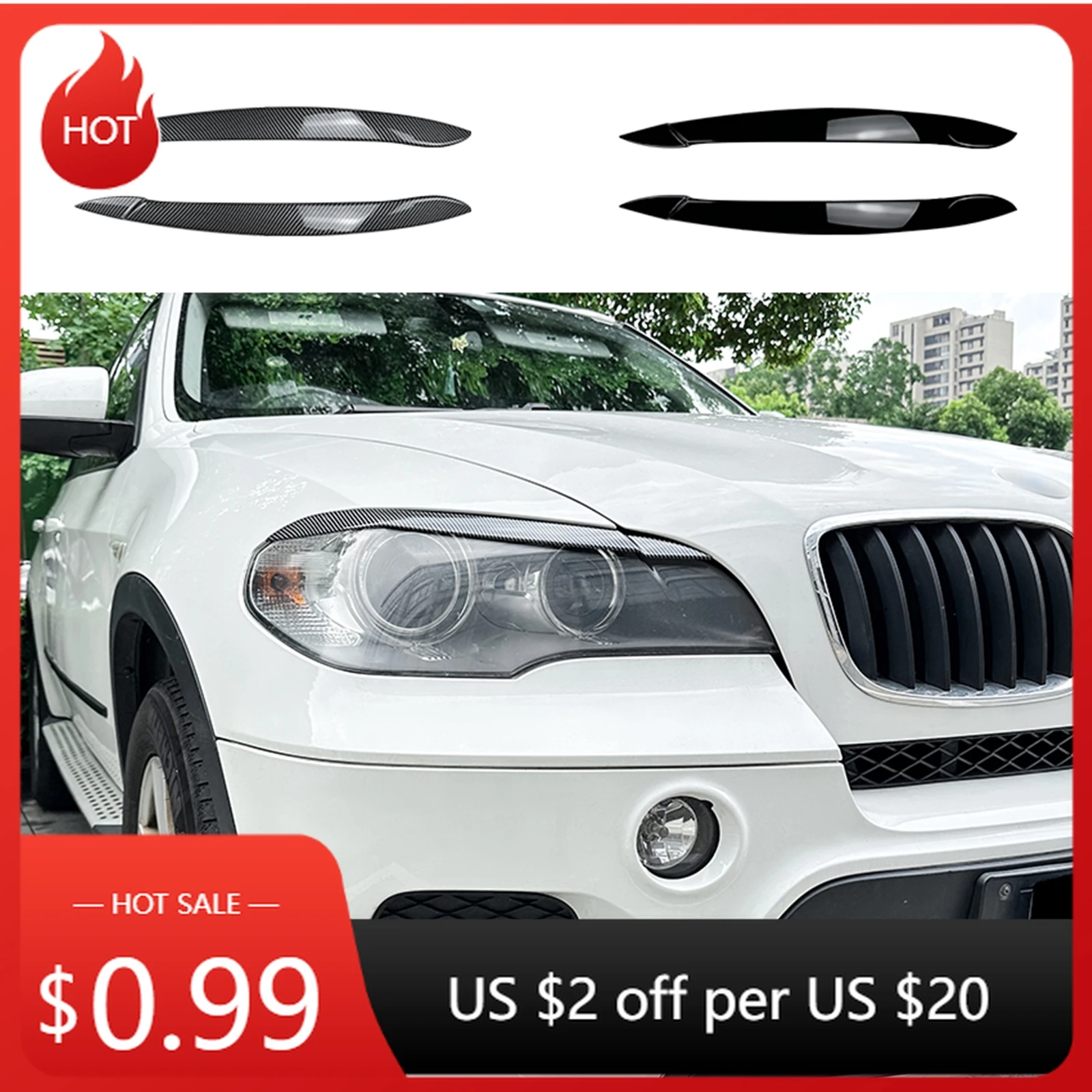 

Фара для бровей, накладка на веко для BMW X5 E70 2008-2013, вид из углеродного волокна/глянцевый черный передний фонарь, лампа C, комплекты кузова