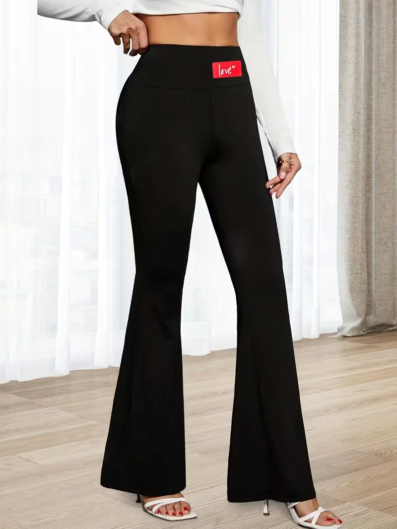 กางเกงขายาวทรงบานเอวสูงสำหรับผู้หญิง เอวยางยืด ความยาว 9 ส่วน สวมใส่สบาย เหมาะสำหรับฤดูใบไม้ผลิและฤดูใบไม้ร่วง สไตล์ลำลอง