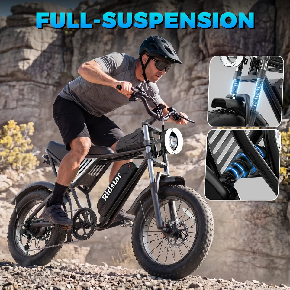 Ridstar Q50-25 2000W Electric Bike for Adults 48V 25Ah Detachable Battery 7 Speed 88 Miles Electric Motorcycle 20’’ Fat Tire E-Mou image 4