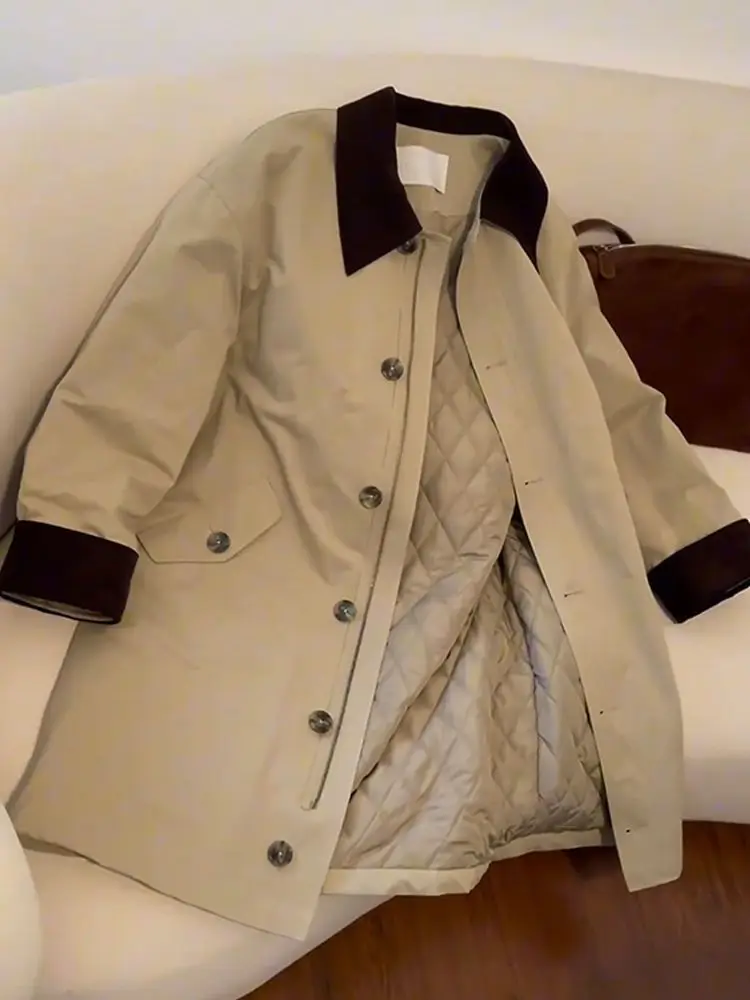 

Lapel Cotton-padded Jacket Parkas 2026 French Windbreaker Coat Women's Autumn Winter New Outwear Ladies Loose POLO Long Overwear