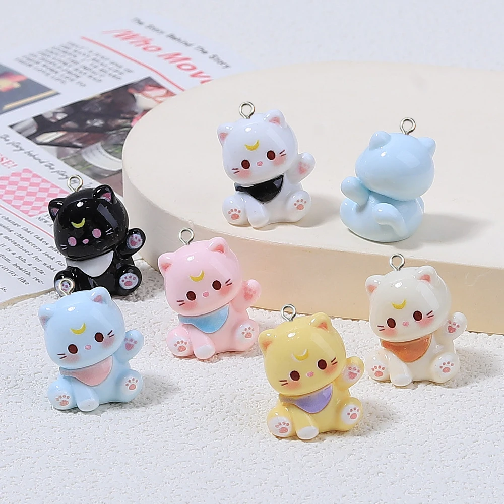 10Pcs Kawaii Cartoon 3D Cat Resin Charms Cute Kitty Animals Pendants for Earrings Keychains DIY Jewelry Make Accessory