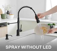 Matte Black Kitchen Faucet with Pull Down Sprayer with Soap Dispenser Single Handle LED Kitchen Sink Faucet