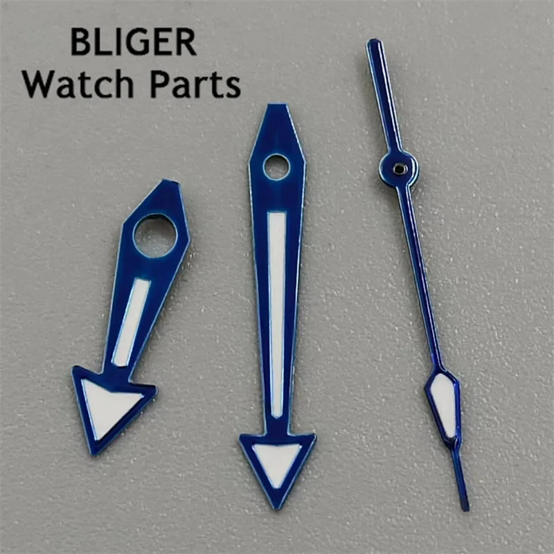 BLIGER silver blue watch hands green luminous hands fit NH35 NH36 movement