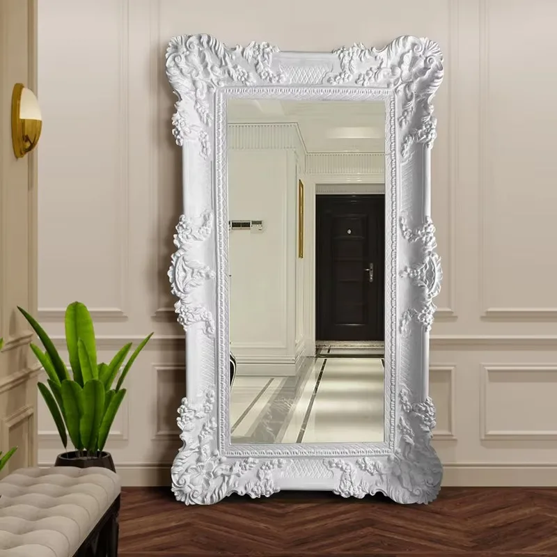 Carved Household Fitting Mirror European White French Living Room Mirror Bedroom Full Body Espejos Decorativos Room Decoration