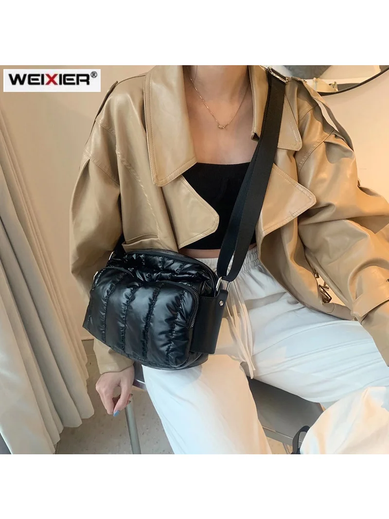 Luksusowe kosmiczna bawełna torby na ramię dla kobiet 2021 zima Crossbody dół torba projektant torebka szeroki pasek na ramię Messenger Pack가방 — zdjęcie 2