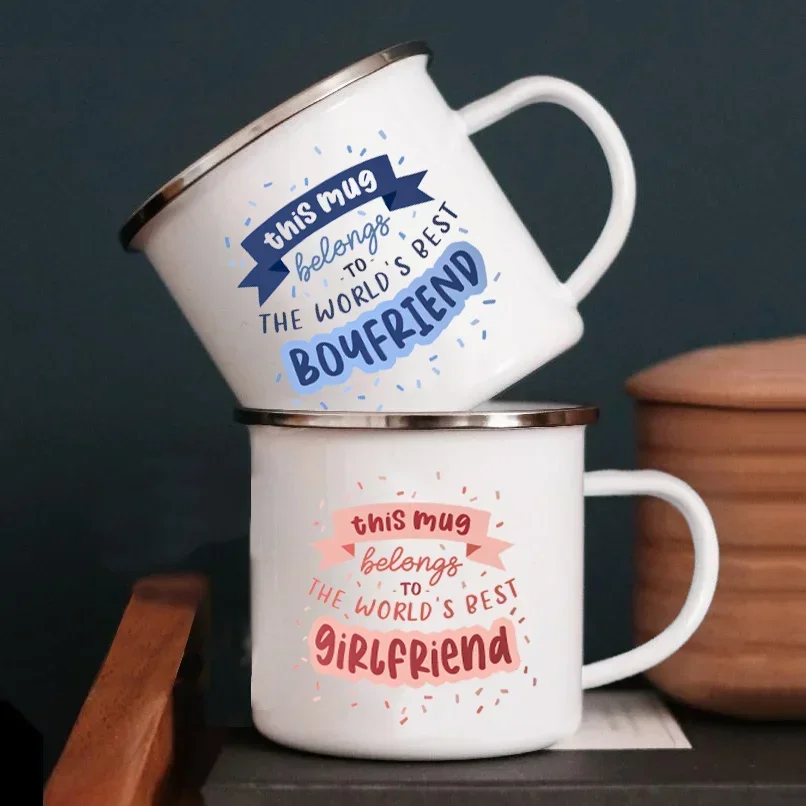 This Mug Belongs To World's Best Girlfriend&Boyfriend Enamel Mugs Anniversary Gift Juice Coffee Cup Gifts for Her Birthday