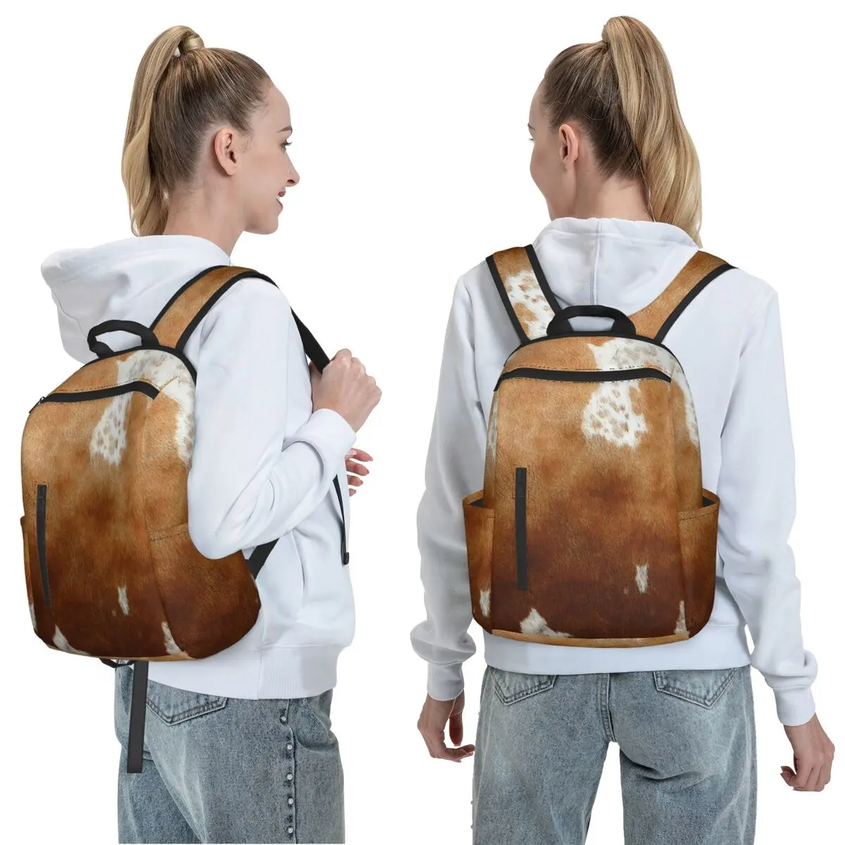 Stylish Cow Fur Cowhide Texture Cow Skin Print Patter Backpack Daypack Children BookBag School Bag Shoulder Bags for Men Women