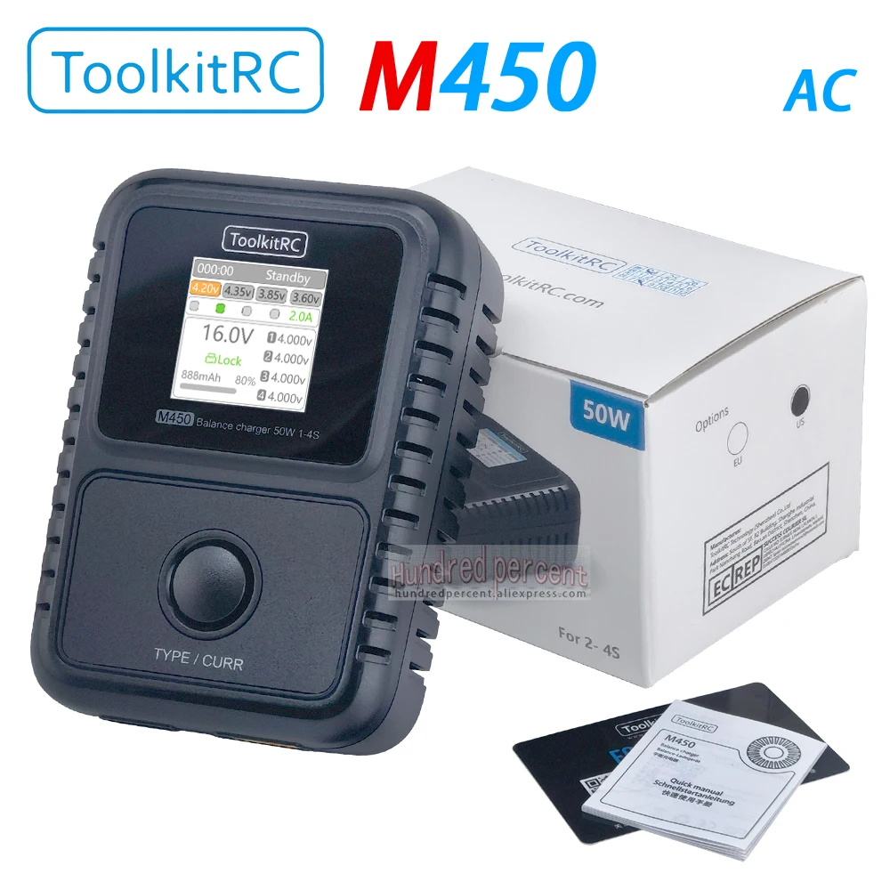 

ToolkitRC M450 Smart Lipo Зарядное устройство Разрядник переменного тока 50 Вт 2-4S Подходит для дистанционного управления автомобиля Самолет Игрушечные детали Модель FPV Игрушечное зарядное устройство 2S 3S 4S