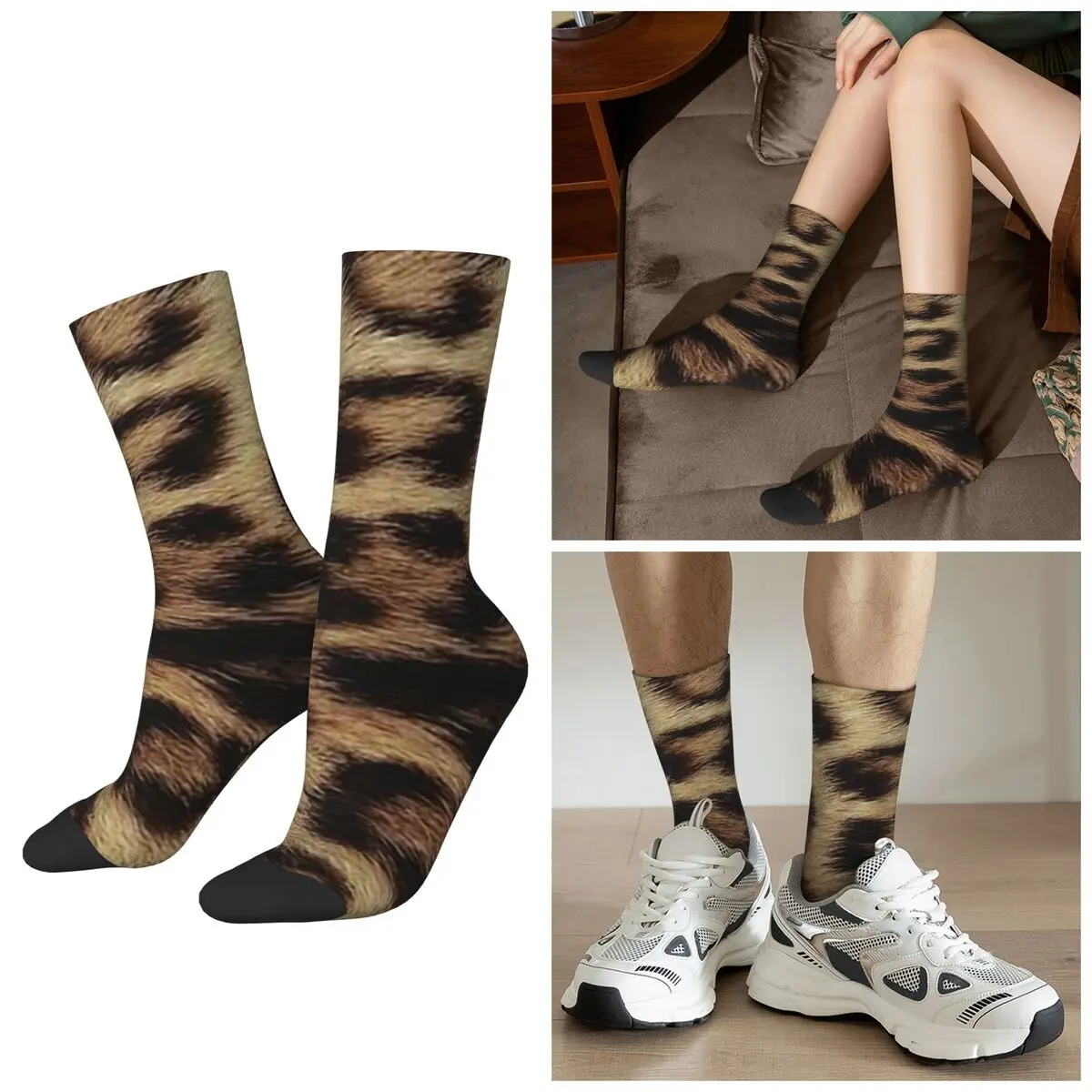 All Seasons Leopard Cheetah Fur Hide Animal Fur Pattern Socks Harajuku Sport Middle Tube Socks High Quality Stockings