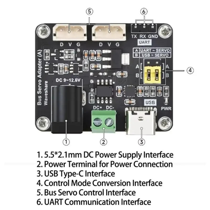 Y51A-2X Serial Bus Servo Adapter Integrated Power Supply Control Circuit Driver Board For STSC Series Serial Bus Servos