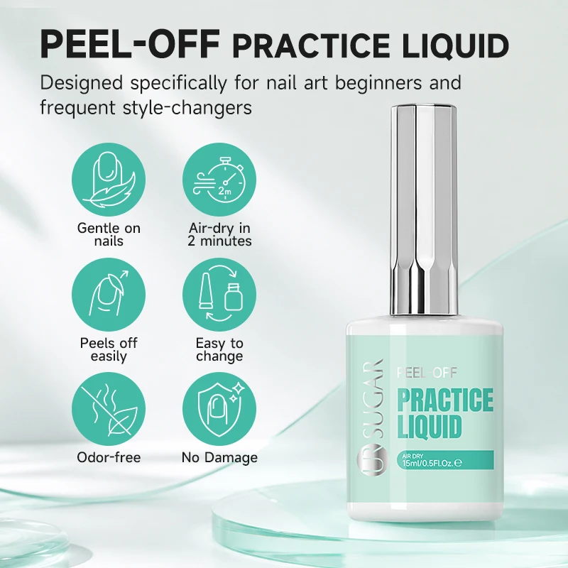 UR SUGAR 15ml Peel Off Practice Liquid Air Dry Easily Complete Removal for Acrylic Press On Nail Art Training Tools ManicureCare