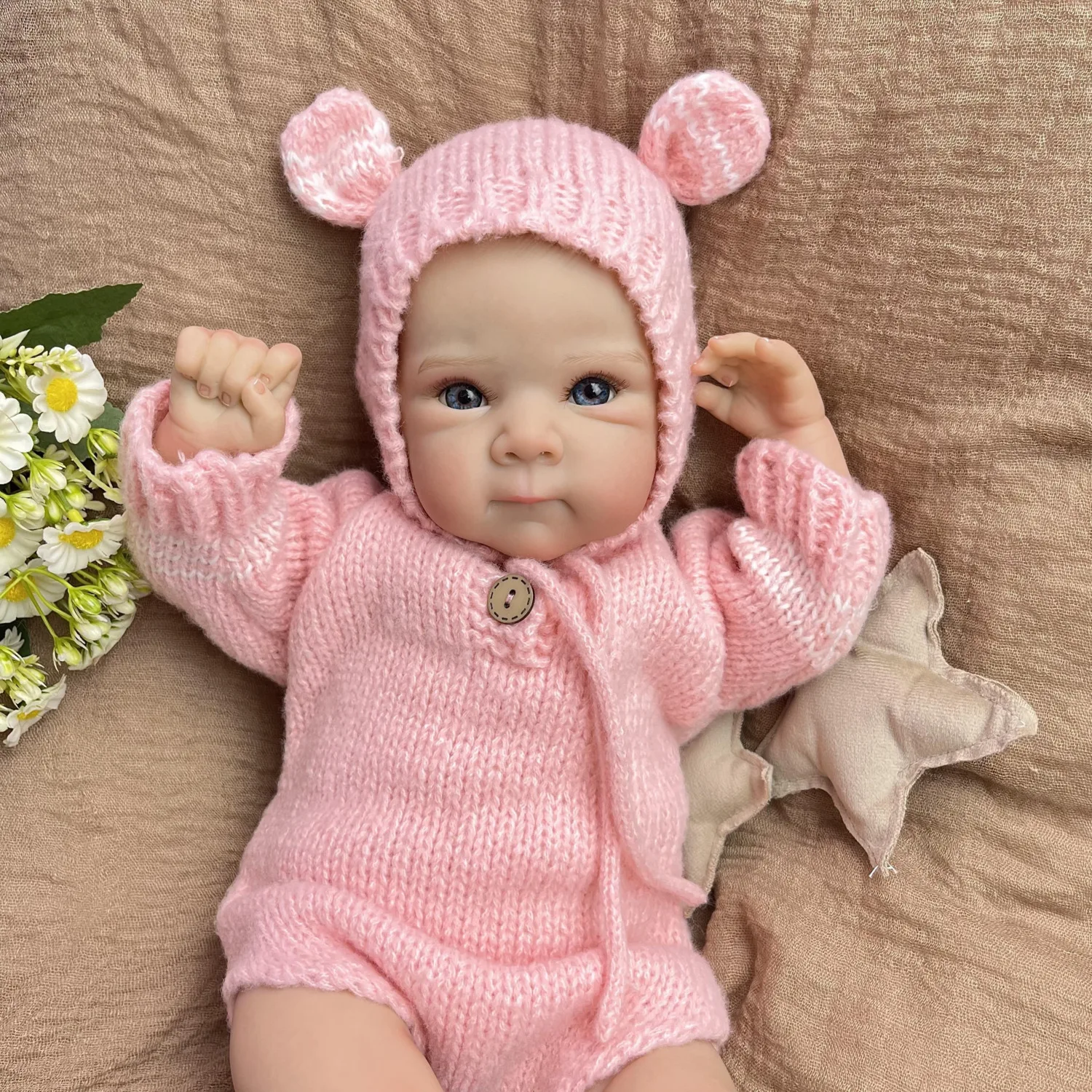18 inch Reborn Baby Doll Toy with Soft Cloth Body Lifelike 45 CM 3D Skin Doll with Blood Vessel Handmade Birthday Gift For Girl