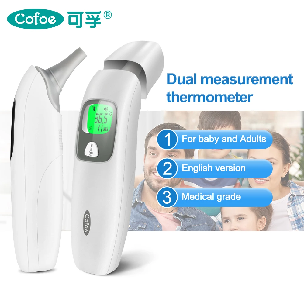 Cofoe Forehead Ear Non-Contact Infrared Baby Thermometer LCD Body Temperature Fever Digital IR Measurement  for Baby Adults