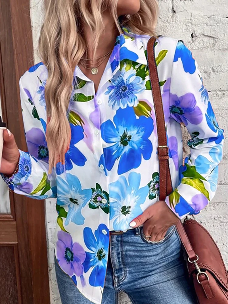 Casual Women Turn Down Collar Blouse Spring Autumn Femme Elegant Long Sleeve Top 2022 Loose Streetwear Open Stitch Shirt Blusa