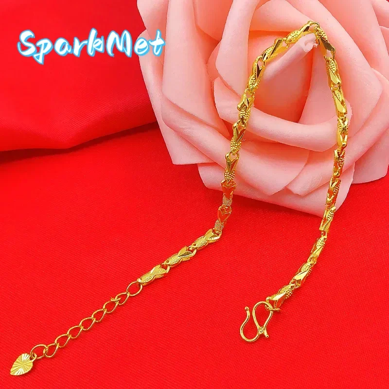 

Christmas 24K Yellow Gold Small Fish Bracelet, 9999 Real Gold Bracelet for Women Fashion Party Birthday Wedding Charm Fine Jewel