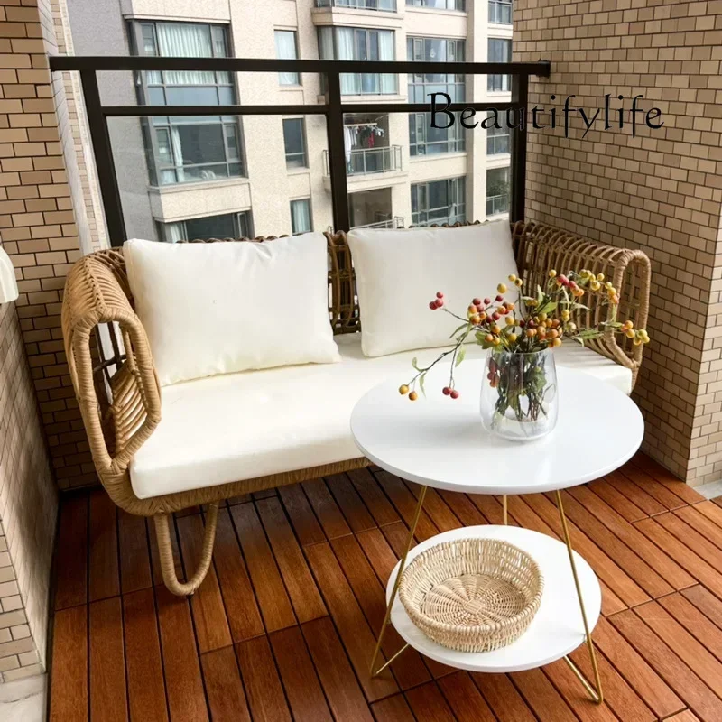 

c Outdoor sofa balcony villa courtyard leisure rattan chair double rattan sofa coffee table combination waterproof