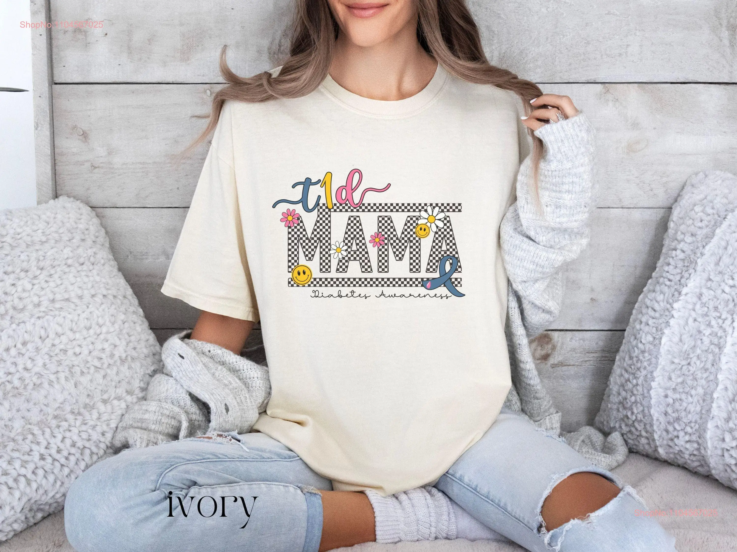 تي شيرت من النوع 1 بألوان مريحة لمرضى السكري لدعم الوعي للأم T1D Mama بأكمام طويلة أو قصيرة مربعة