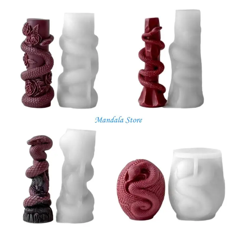 

U2JC Embossed Snake Cylinder Silicone Molds for Making Pillar Soap