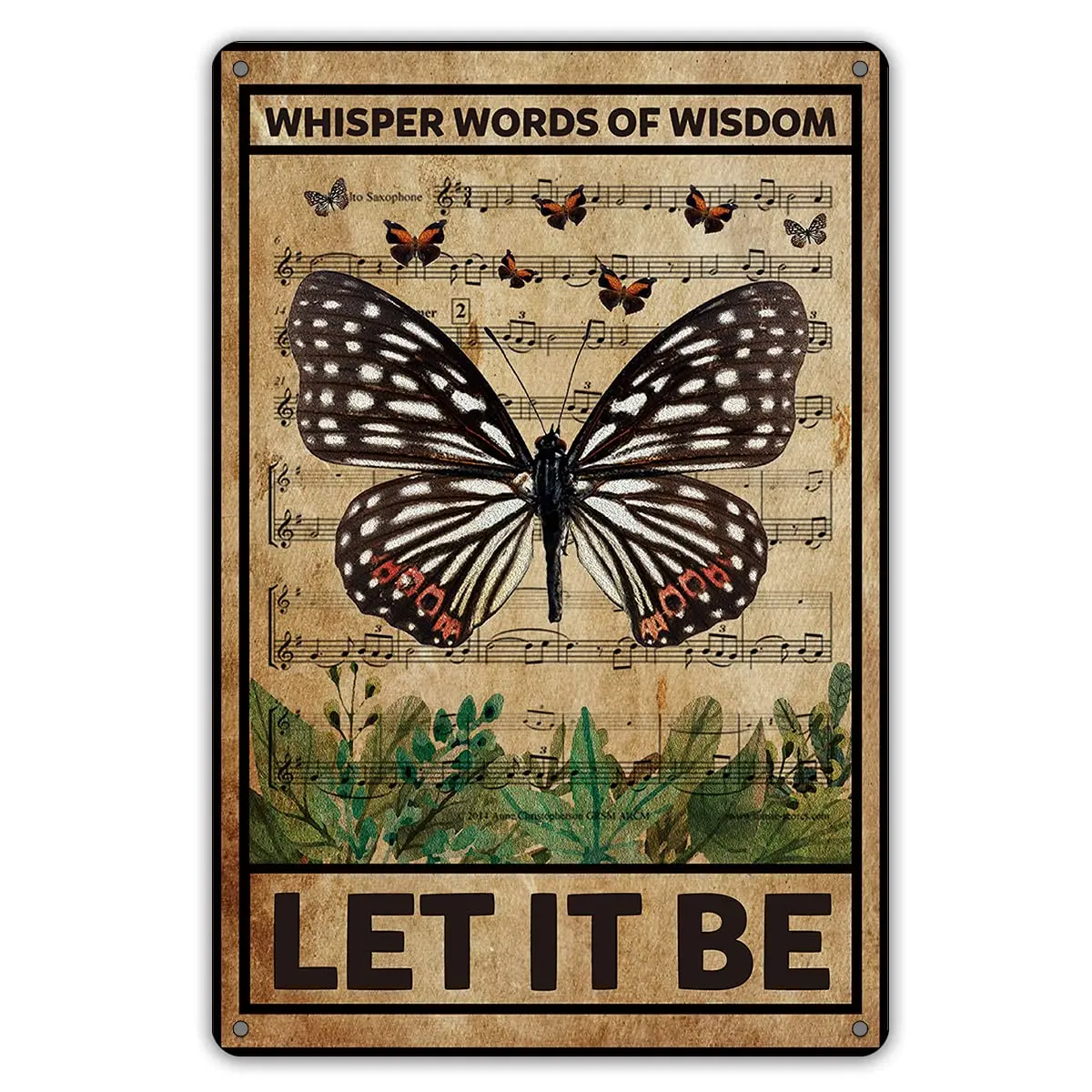 Let It Be The Metal Tin Sign Wall Decor Retro Whisper Words of Butterflies Art Signs for Home Decor Gifts