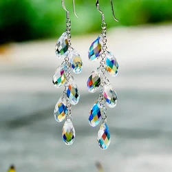 Fashion Crystal Earrings Tassel Temperament Water Drop Earrings for Women Elegant Bridal Wedding Engagement Jewelry Gift