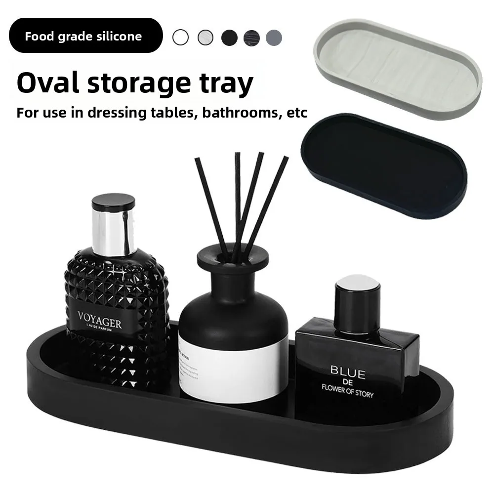 Silicone Decorative Bowl Oval Vanity Organizer Minimalist Soap Tray for Bathroom Jewelry Storage Accessories