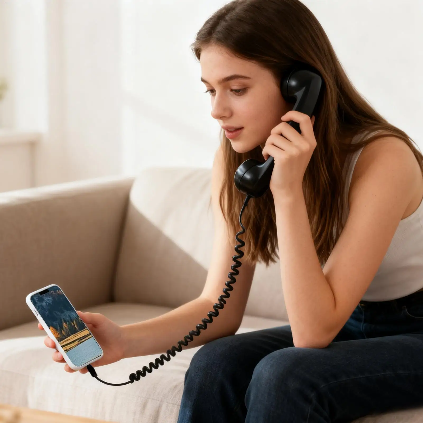 Phone Receiver For Cell Phone Handheld Desk Accessories Plug In Cell Phone Handset For Meeting Video Conferences Calls Computer