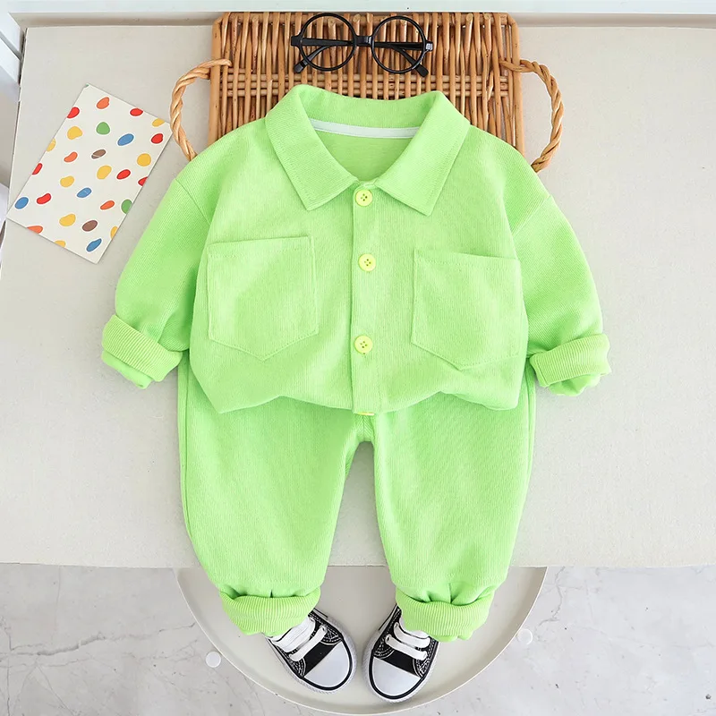 Childrens Clothing 2023 Korean Style Baby Boy Clothes Free Shipping Solid Color Long Sleeve Cardigan Coats and Pants Boys Outfit