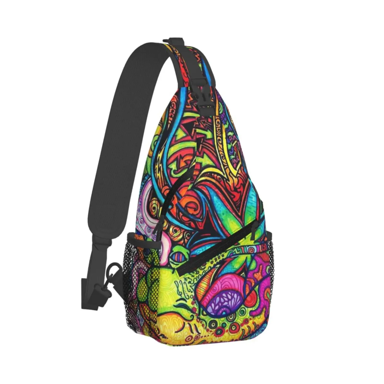 Psychedelic Trippy Rainbow Print Sling Backpack Chest Bag Waterproof Crossbody Travel Hiking Daypack for Women Men Shoulder Bag