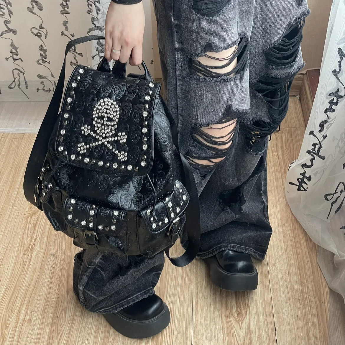 Y2K Gothic Lolita Girl Punk Chain Collage Shoulder Bags Backpack Harajuku Women Retro Leisure Backpack Handbag