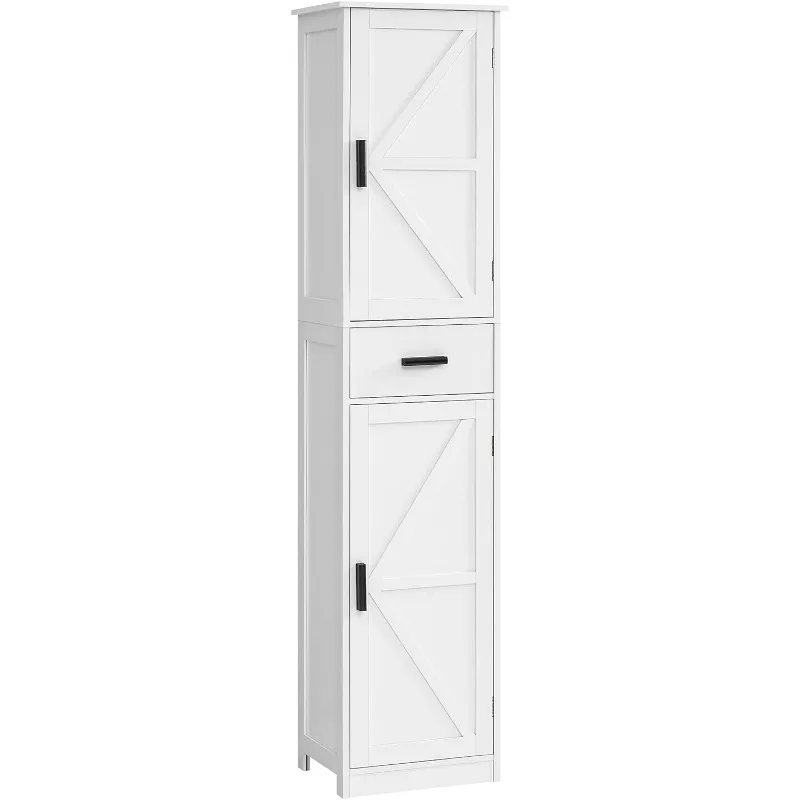 Tall Bathroom Cabinet, Storage Cabinet with 6 Shelves & Drawer, Bathroom Storage Cabinet with Ajustable Shelves