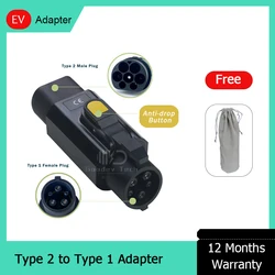 16A 32A 250V 220V AC Type 2 IEC 62196-2 Male Socket To Type 1 J1772 EV Plug Adapter With Lock For Electric Vehicle Charging