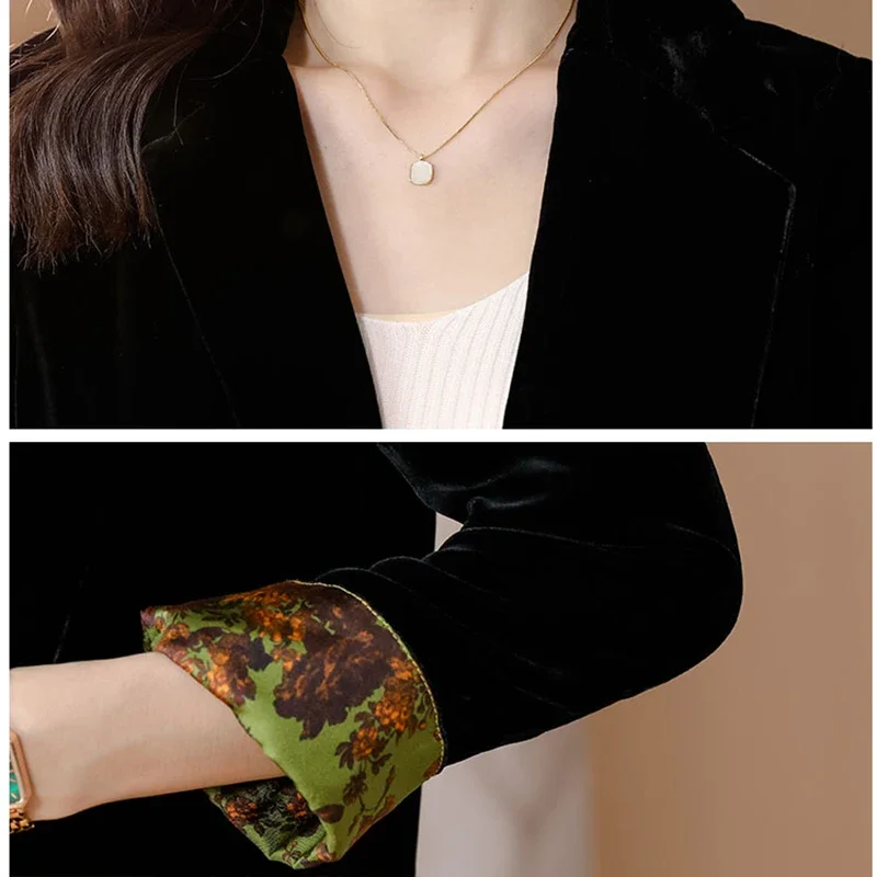 블랙 벨벳 긴 소매 카디건 탑 코트 가을 겨울 두꺼운 따뜻한 재킷 여성 한국어 솔리드 우아한 Bodycon 재킷 XQ344