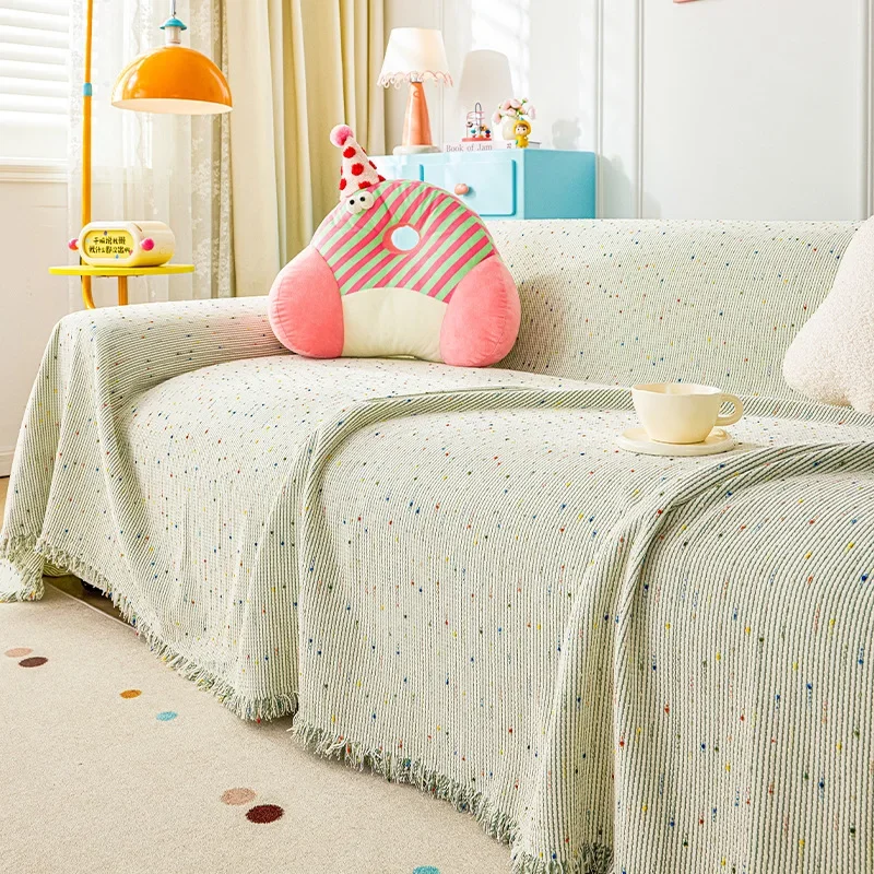 Cover with Four Tassels Season Universal Protector Furniture High End Style Color Printed Dot Sofa Cover Soft Couch Dustroof