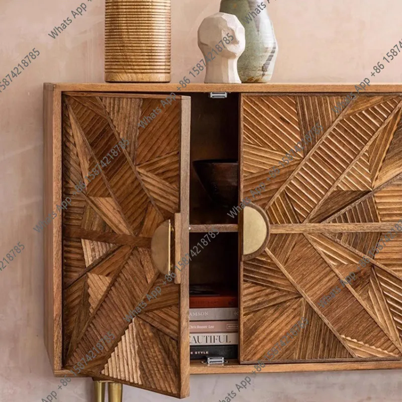 Bb American Retro Solid Wood Entrance Living Room Creative Carving Locker Decorative Cabinet Modern Simple Art Dining Side Cabin