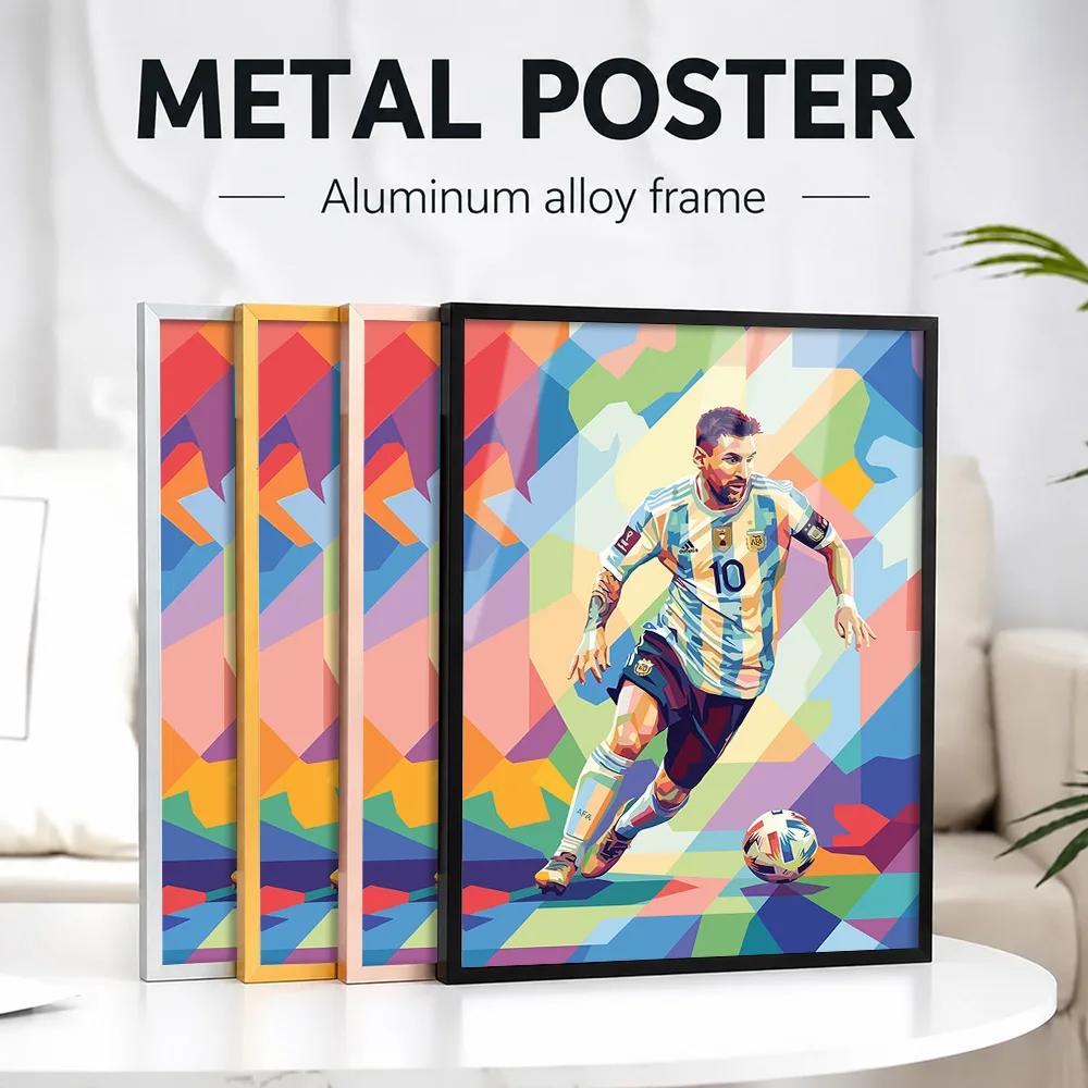 Lionel Messi In Argentina Jersey Framed Aluminum Metal Poster Customized Photo Stadium Style Wall Art For Office Champion Gift