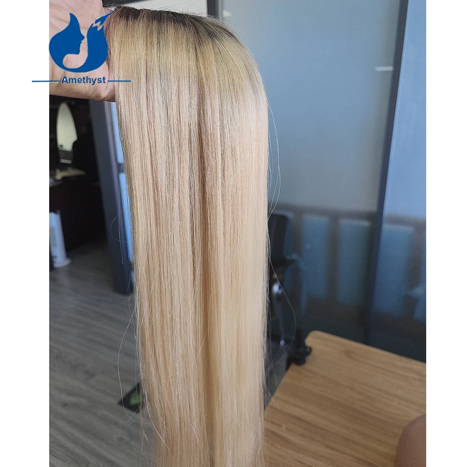 Amatista recta Ombre mujer Base de seda pelo Topper Clip en cabello Remy europeo resaltar postizos rubios cabello humano virgen