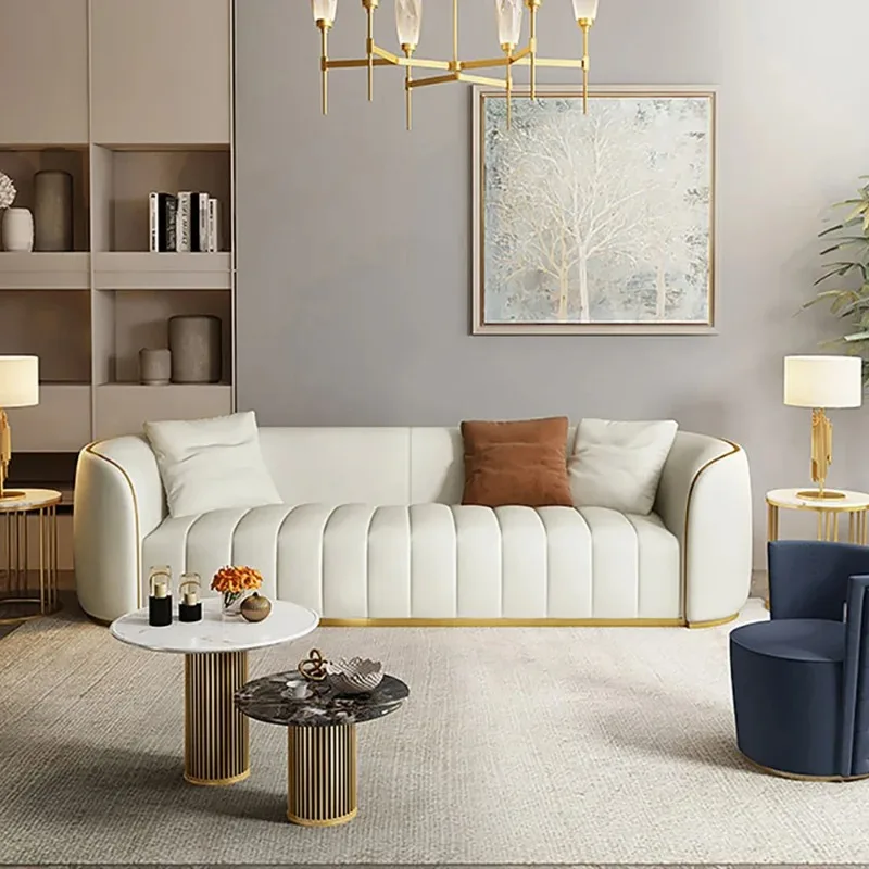 

89" Faux Leather Sofa Couch with Gold Legs Modern 3-Seater Upholstered Sofas Couches for Living Room, Bedroom