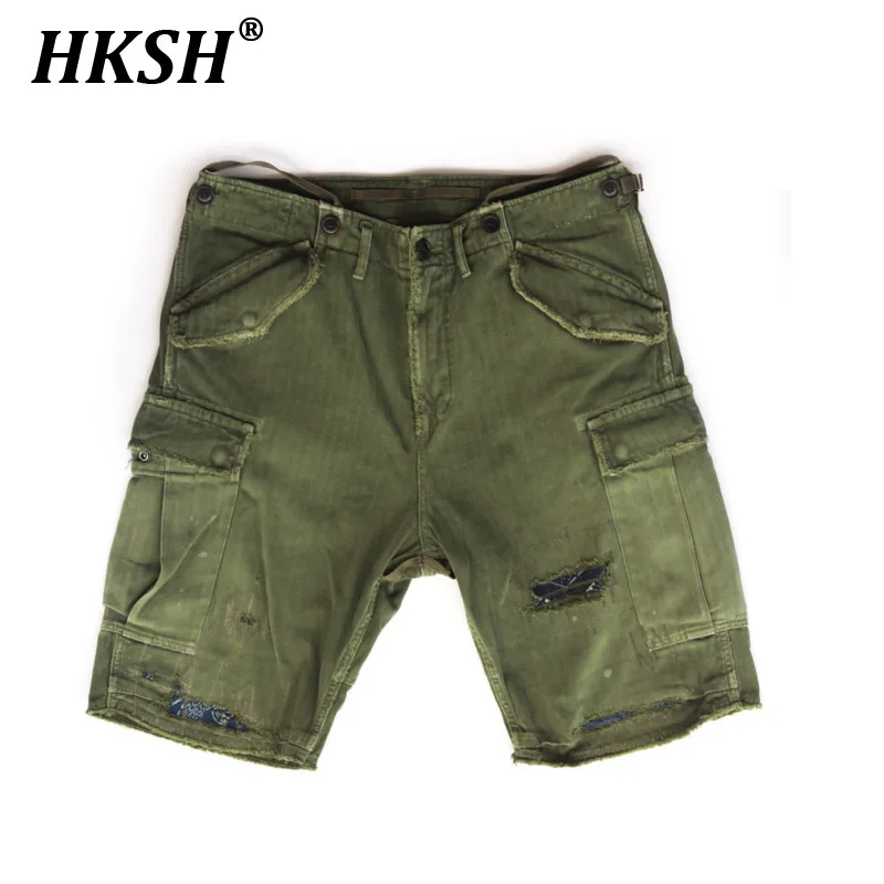 

HKSH Spring Summer New Men's Tide Limited Capris Casual Trend Loose Retro Jeans Punk Safari Style Damage Shorts Pacthwork HK1528