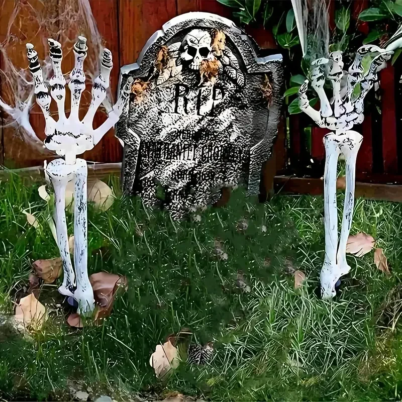 1-6PCS Halloween Skeleton Hand Bone Ghost Arm Prop Yard Insert Decoration for Haunted House Outdoor Party Horror Scene Use