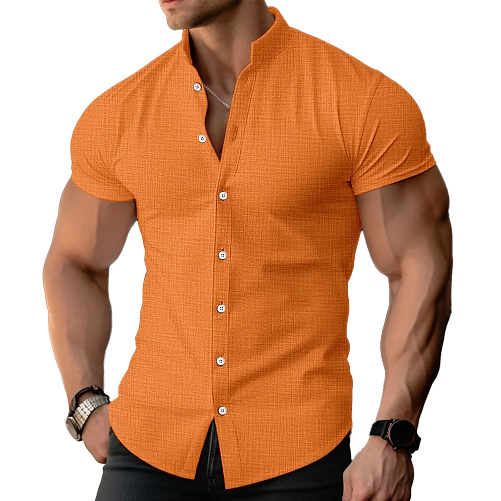 Chemise à col boutonné pour homme, chemise décontractée, chemise confortable, chemisier musculaire, chemise régulière en polyester, 1 PC