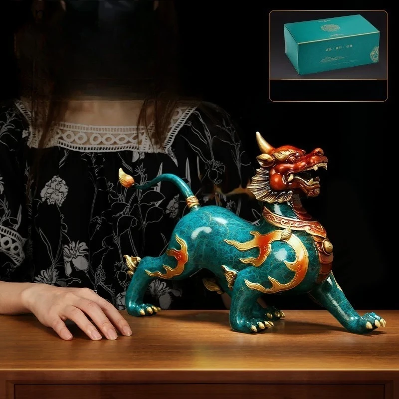 CZ Brass One-Horned  Wealth-Attracting Ornament, Traditional Chinese Craftsmanship, Business Opening Gift, Auspicious Decoration