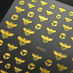 8*10CM Golden Bee 3d Nail Art Stickers 1-Sheet MINI Dollar/Moon Nail Decoration For DIY Gold Luxury Bee Nail Decal DGH-12564