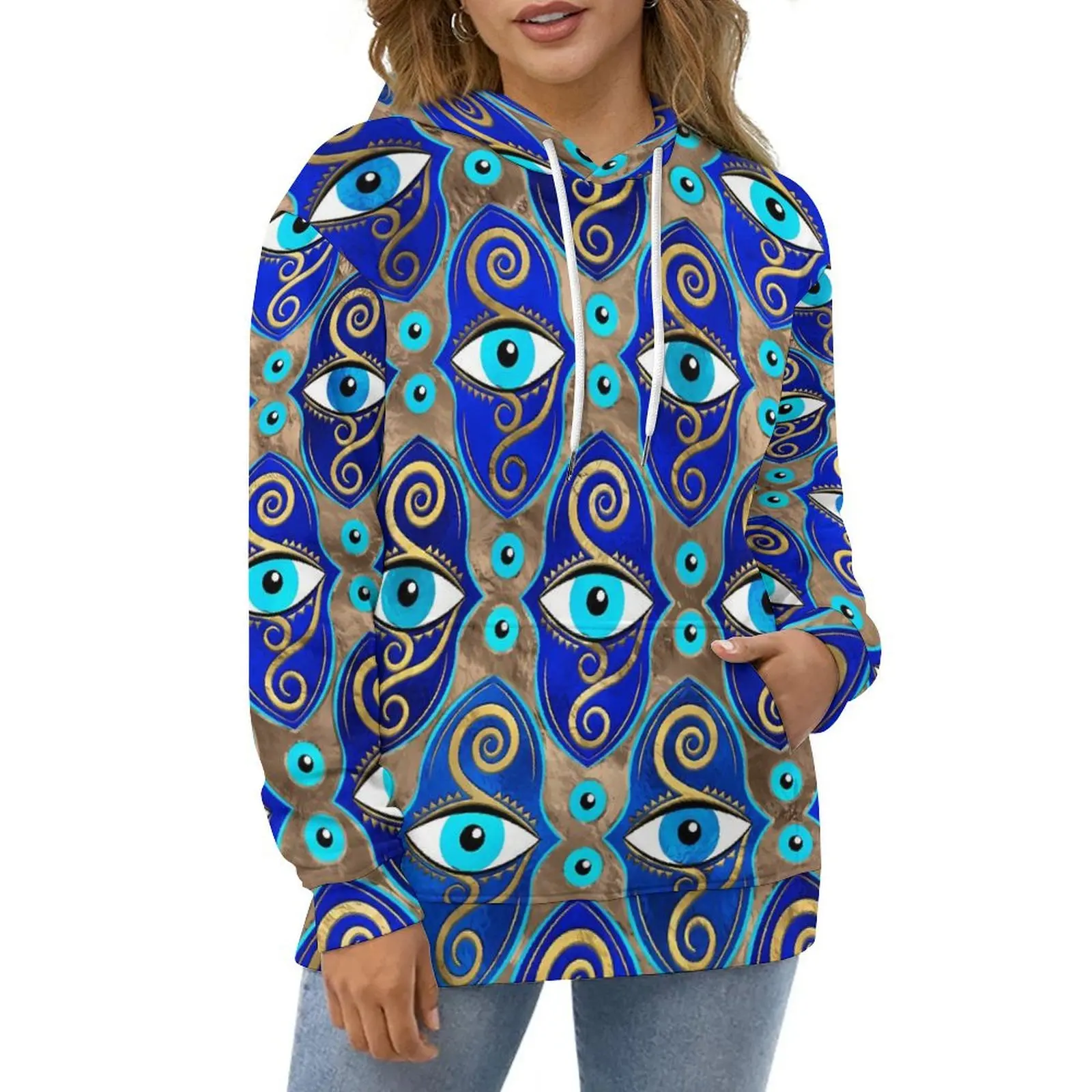 Evil Eye Charm Casual Hoodies Abstract Print Retro Custom Loose Hoodie Autumn Long Sleeve Harajuku Oversize Sweatshirts