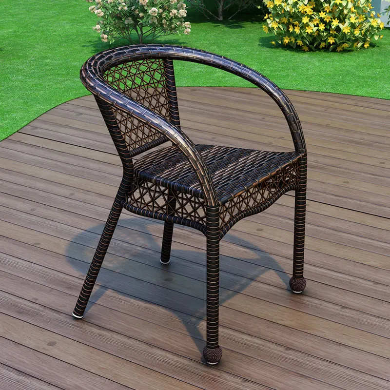 Silla tejida nórdica de plástico para exteriores, muebles de jardín de diseño moderno con respaldo, sillón, taburetes de ocio para el hogar